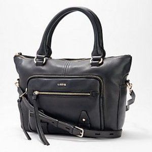 LODIS Ellie Large Leather Black Crossbody Purse Gold Hardware Sport Satchel
